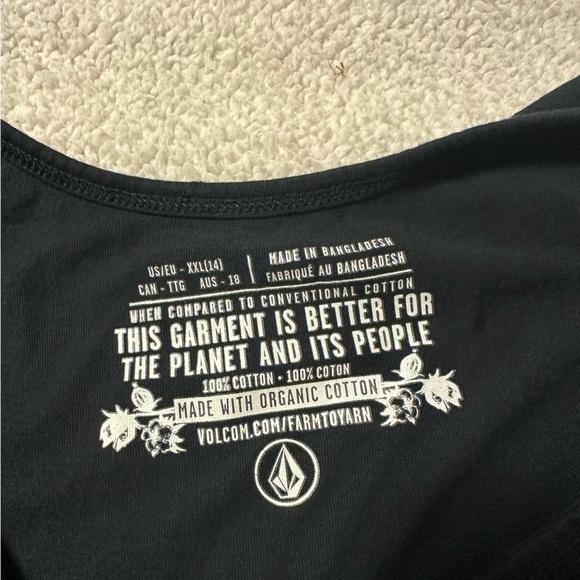 Volcom Black “To The Bank Tank” Top Black Organic Cotton Smiley Flowers - Picture 7 of 9